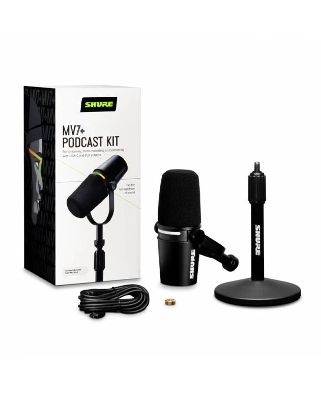 Shure MV7+ Popcast Microphone Bundle (with Gator Round Base Stand